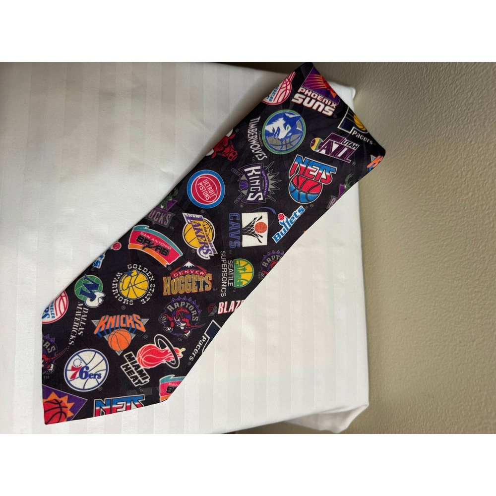 Vintage 1994 NBA Logos Necktie Surrey Black All Over Print Basketball Teams USA